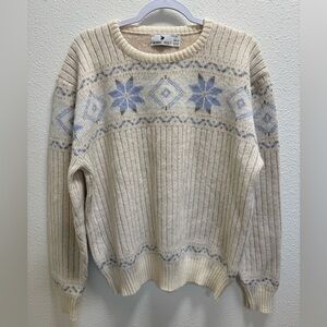 Robert Bruce Wool Knit Sweater Vintage Fair Isle Snowflake Thick Winter Men's XL